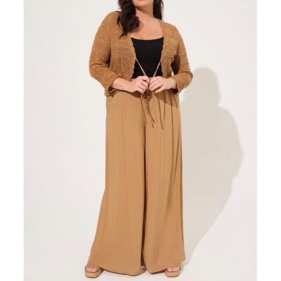 🆕 Pointelle Tie Front Shrug Sweater 3 3X 22 24 NWT Torrid New! Tobacco Brown - Picture 4 of 6